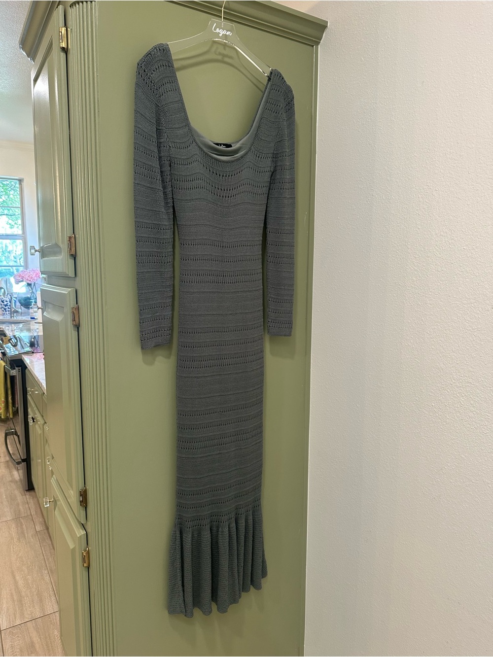 Knit Long Sleeve Scoop Neck Maxi Dress - Olive
